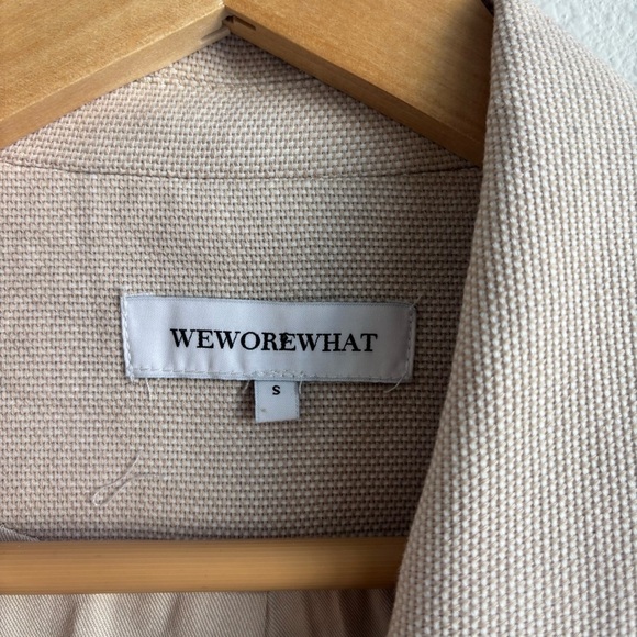 WeWoreWhat Tweed Relaxed Single Breasted Oversized Blazer Jacket Beige Small - Picture 4 of 13